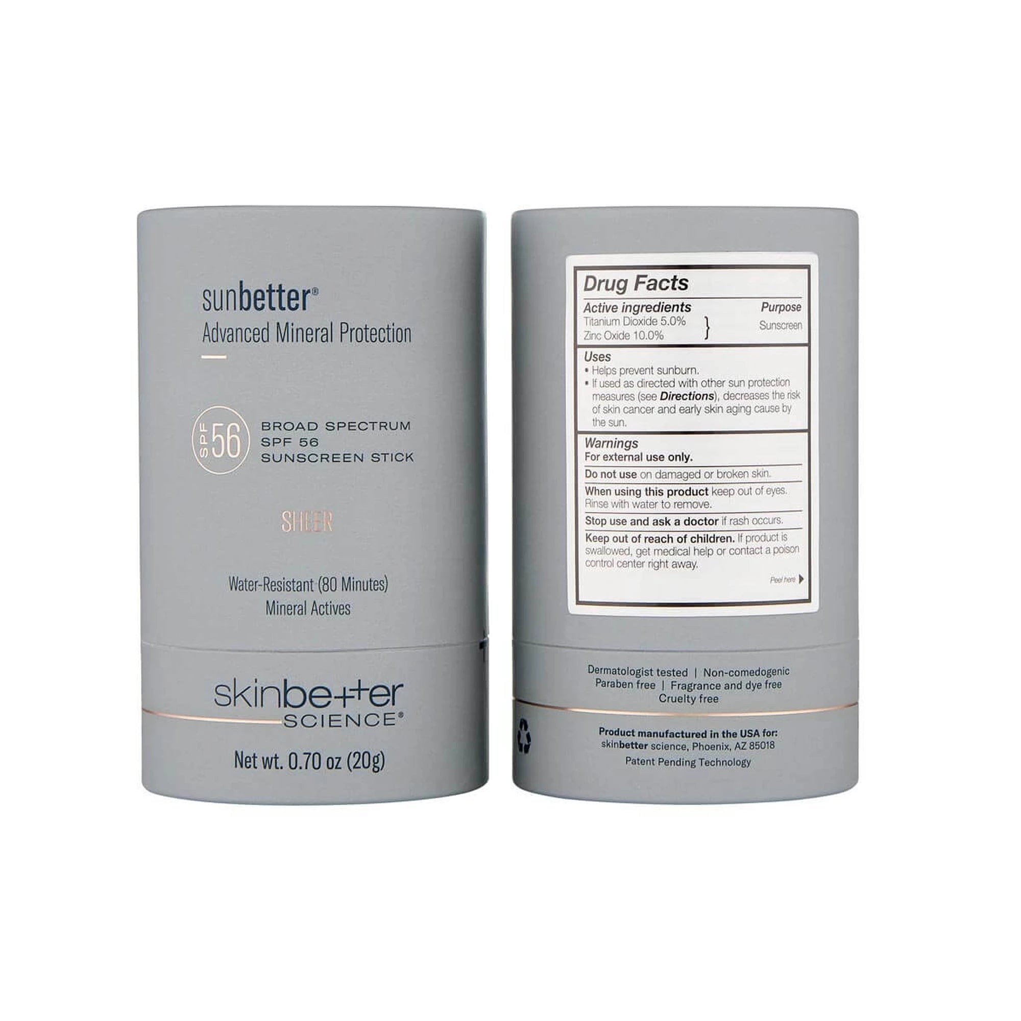 sunbetter SHEER SPF 56 sunscreen stick with packaging
